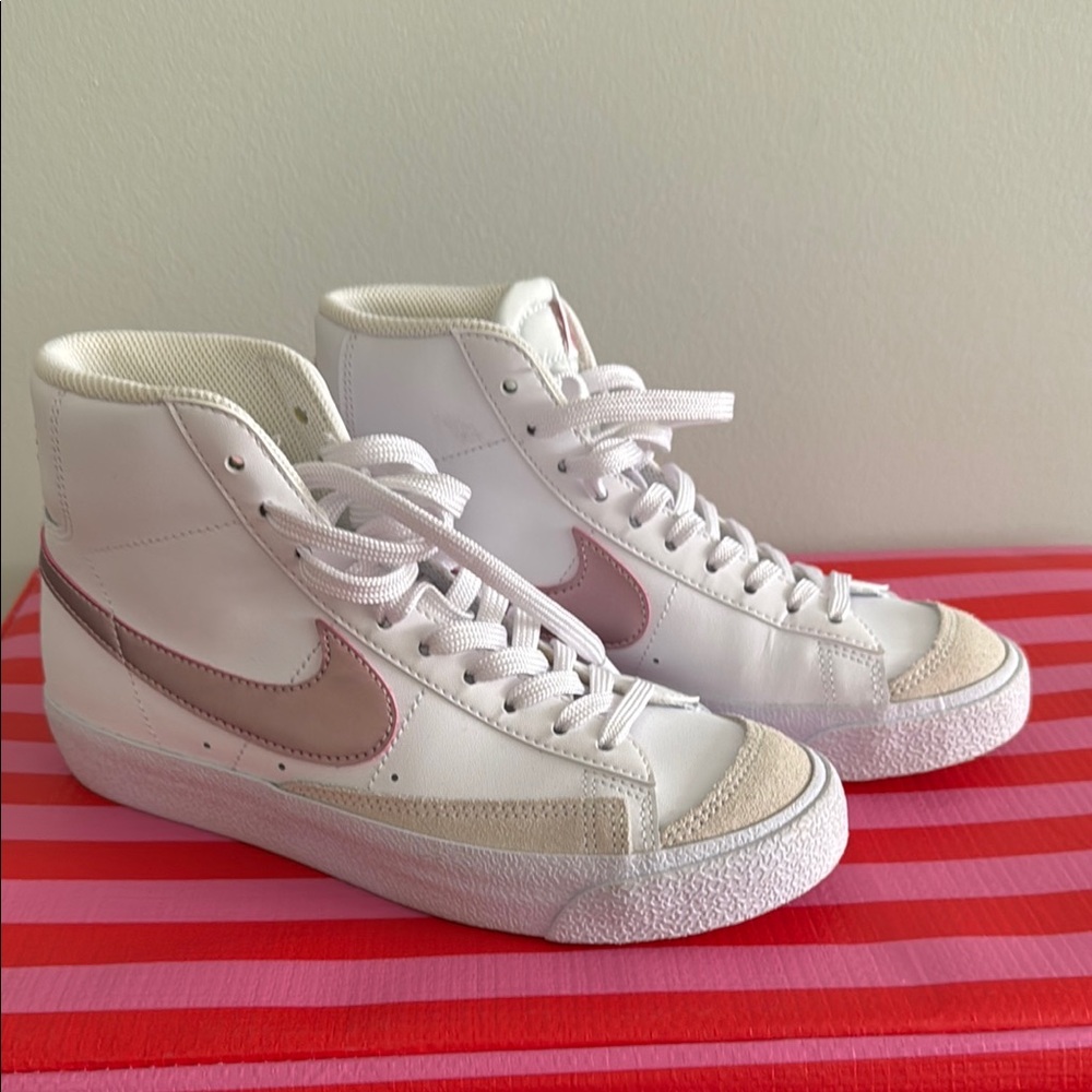 Nike Women's White and Pink High-Top Sneakers